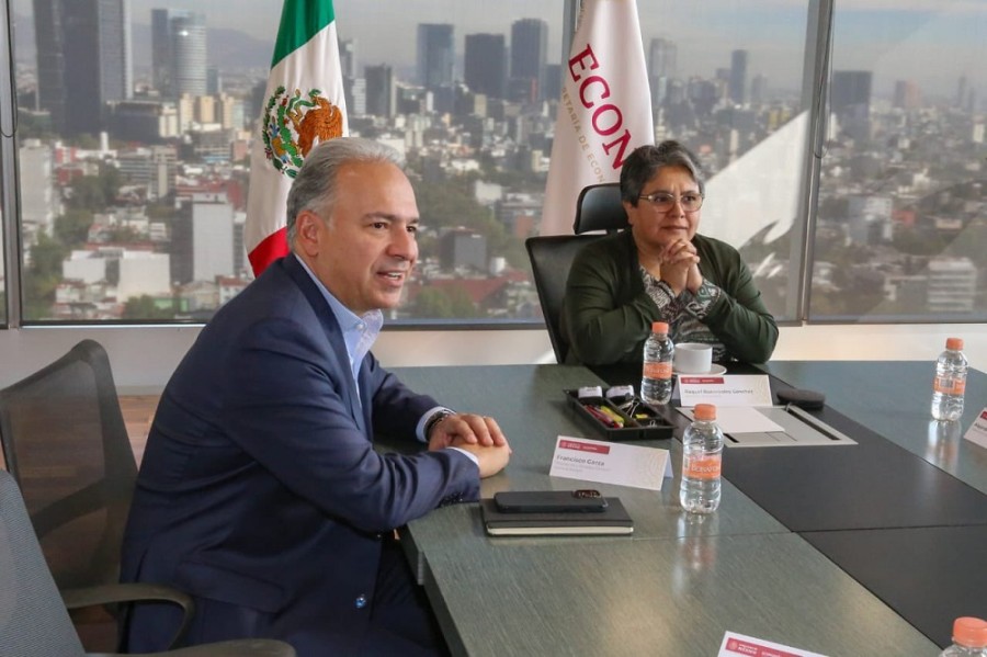 El presidente y director general de GM sostiene una reunión con la secretaria Buenrostro en la que hablaron de los planes de la compañía y sus objetivos de creación de empleo. Foto tomada de la cuenta de Twitter de Economía