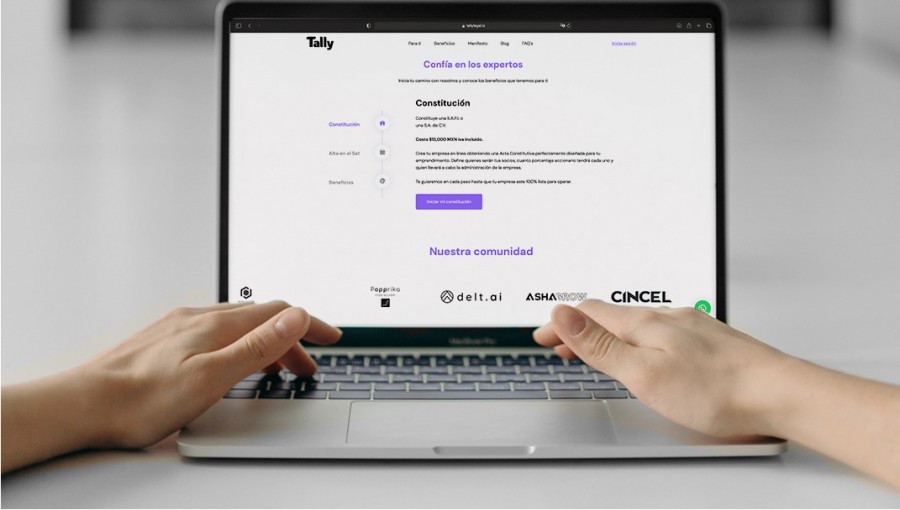 Tally simplifica el inicio y crecimiento de las empresas al ofrecer los servicios de constitución tradicionales, como registro ante el Servicio de Administración Tributaria, así como servicios de contabilidad y de apertura de cuentas empresariales y tarjetas de crédito empresariales, éstas últimas respaldadas por Clara. Foto Facebook/tally.legal