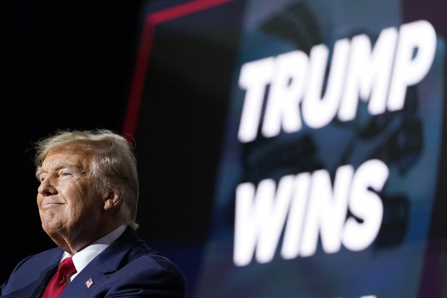 El candidato presidencial republicano, el expresidente Donald Trump, habla en una fiesta en Des Moines, Iowa, el 15 de enero de 2024. Foto AP/Andrew Harnik