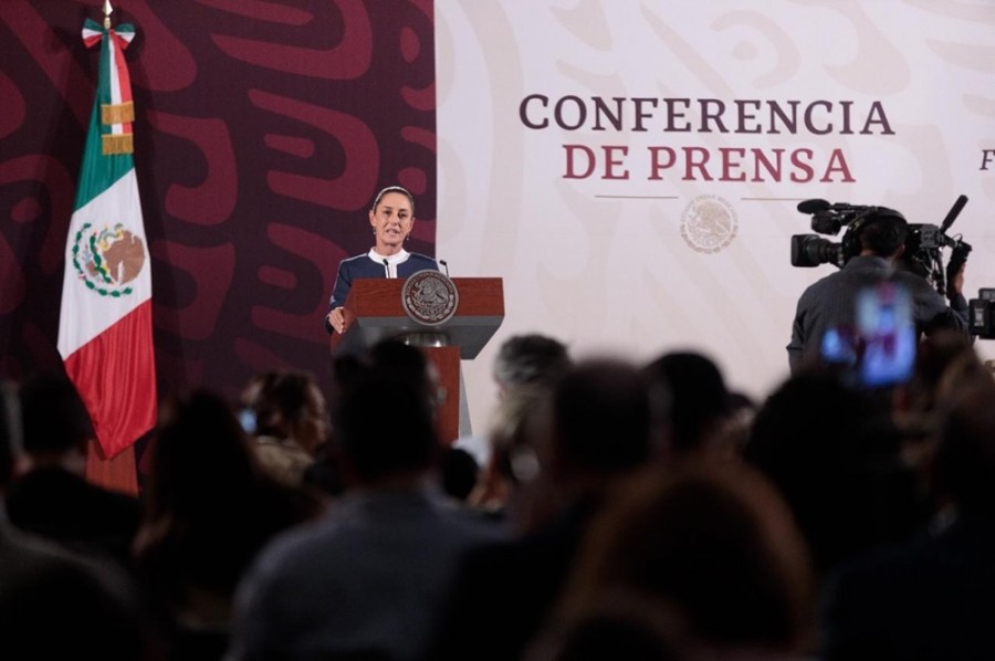 Sheinbaum dio conferencia en Palacio Nacional tras la reunión con López Obrador, la primera tras la elección del 2 de junio. Foto Presidencia